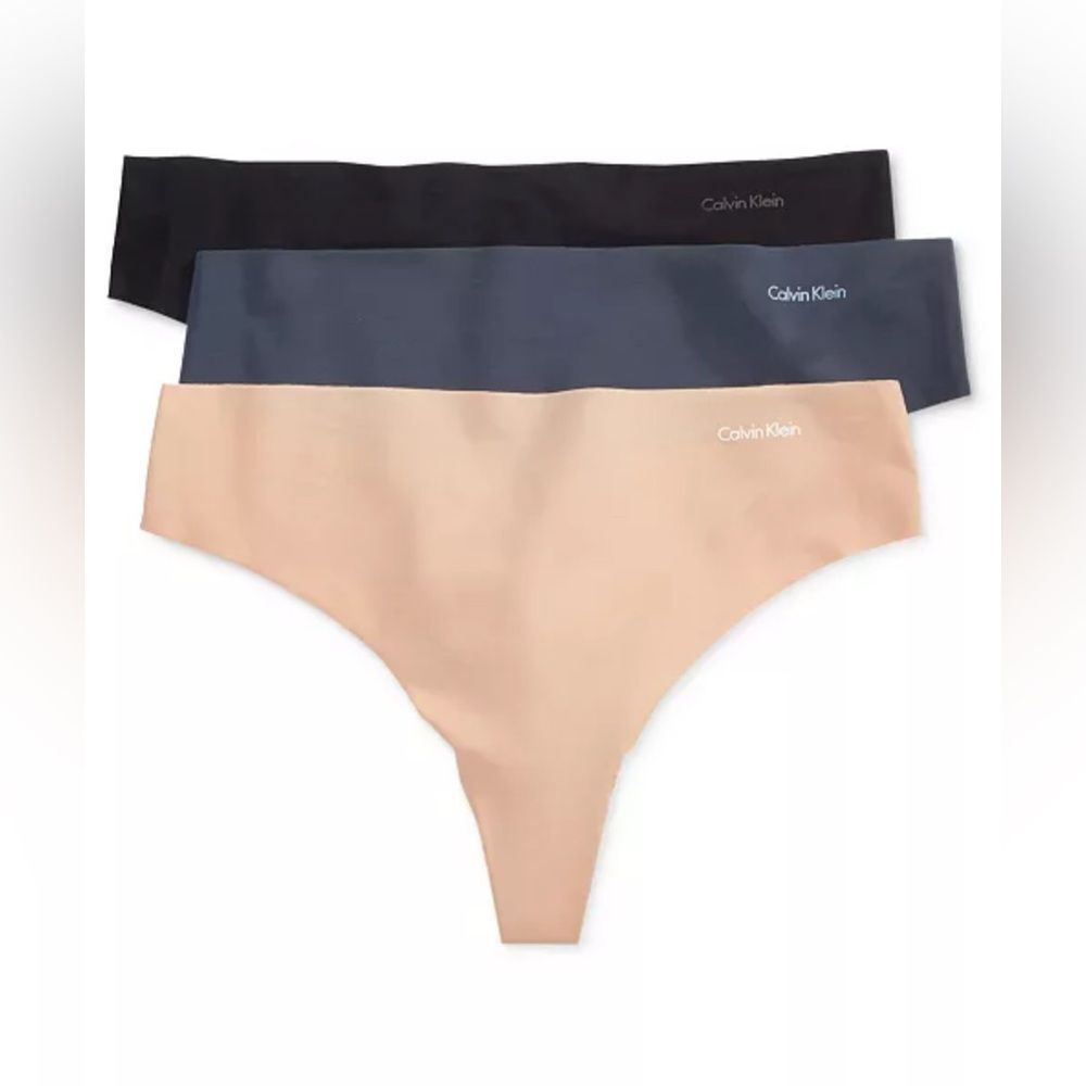 Calvin Klein Invisibles Thong Underwear 3-Pack Black/Grey/Pink Medium NWT